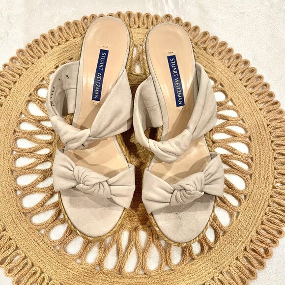 Stuart Weitzman Sarina Grey Suede Knotted Espadrille Wedge Sandals 7 Heeled - Picture 3 of 12